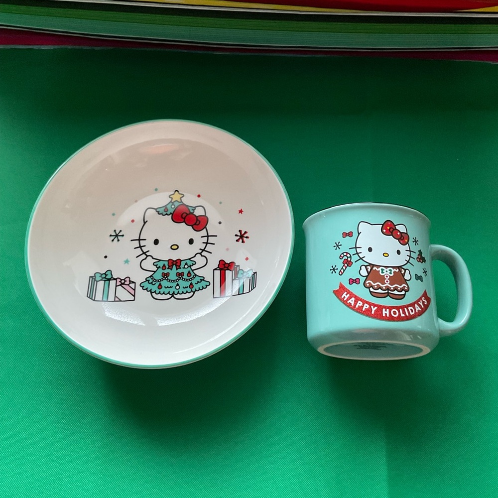 Hello kitty, Christmas bowl and coffee cup